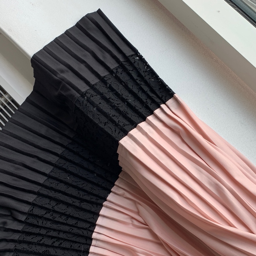 Elegant Blush Pink and Black Lace Skirt